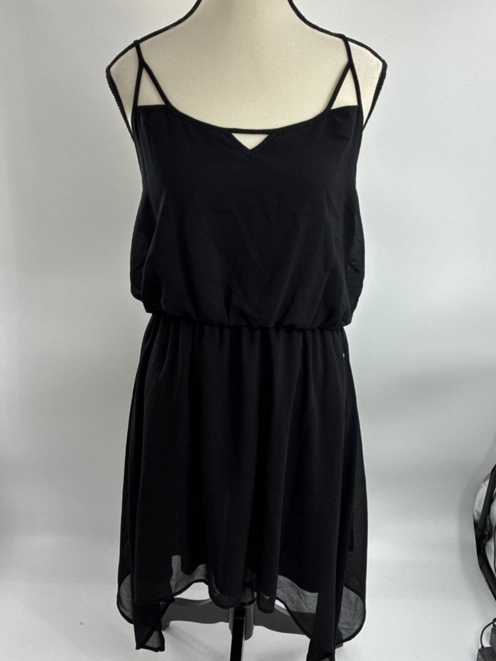 Guess Womens L Black Chiffon Dress Sleeveless Strappy Asymmetrical Hem - Picture 2 of 11